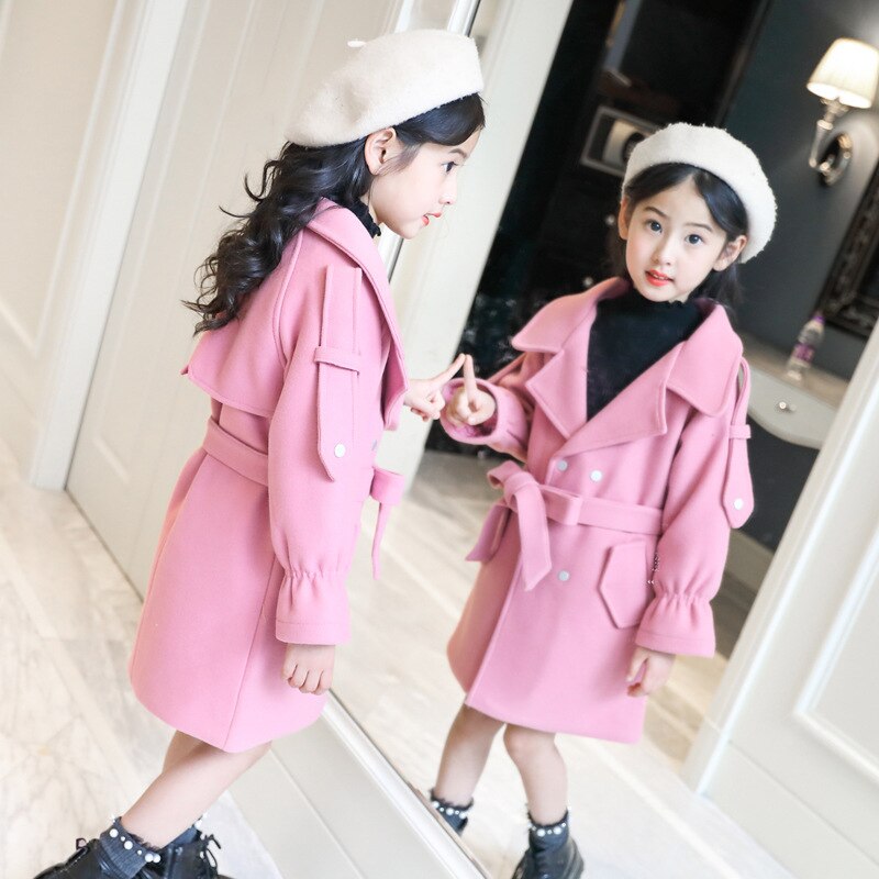 Manteau en laine pour fille, épais, Long, à la , , pour adolescent, veste coupe vent, automne hiver
