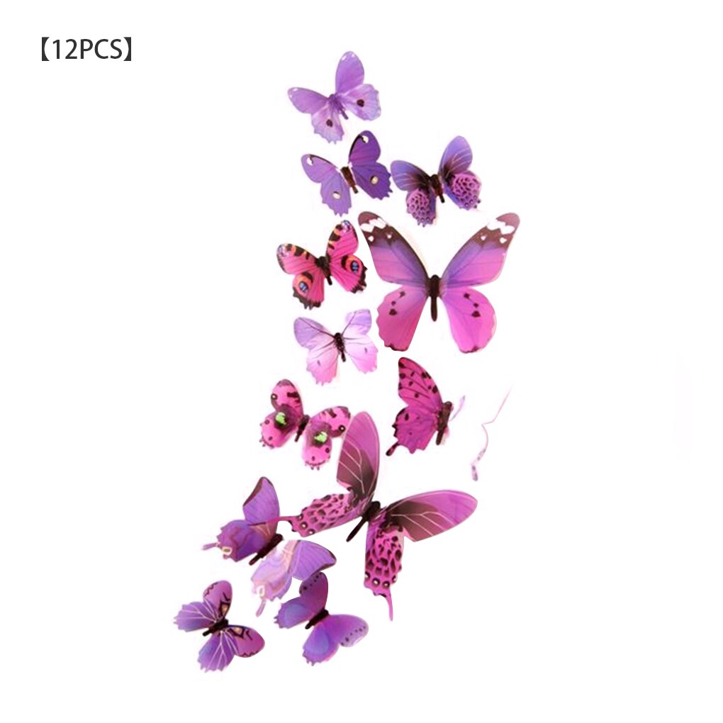 12pcs/Set 3D Butterfly Wall Stickers On The Wall Year Home Decorations Butterfly For Kids Room Wall Decals Home Decoration: Purple