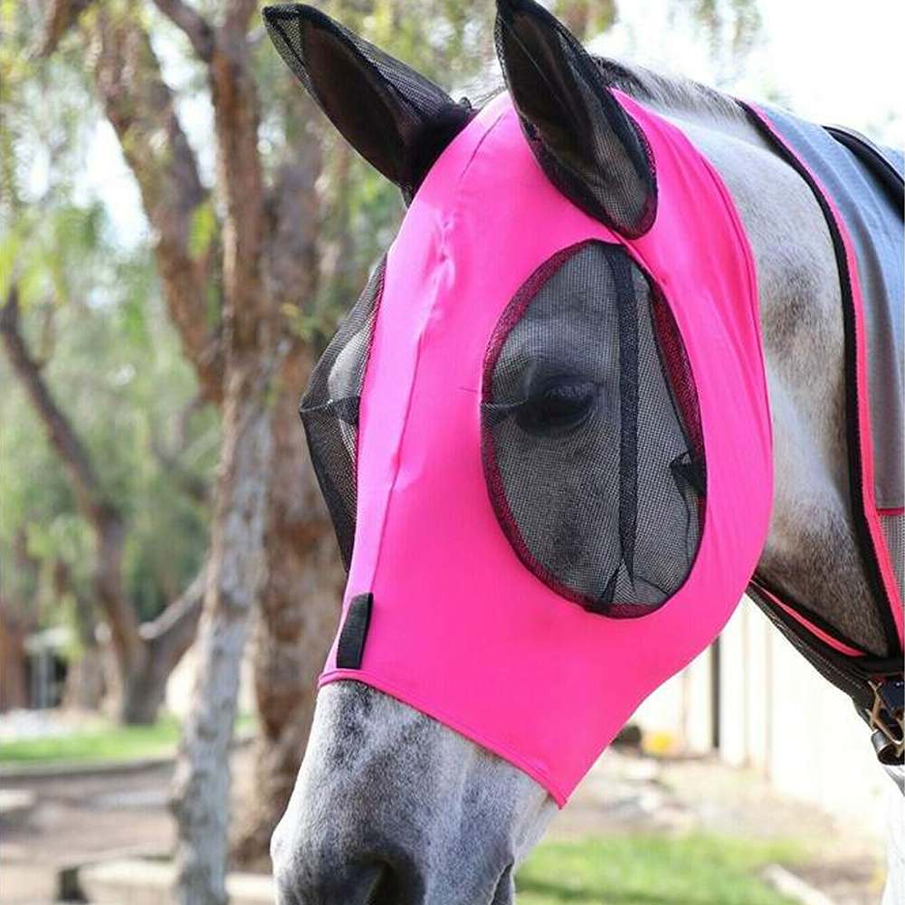 Adjustable Horse Fly Mask Mesh Eyes Ears Protection Cover Anti-UV/Anti-mosquito Fly Veil Equestrian for Pony/Cob/Horse