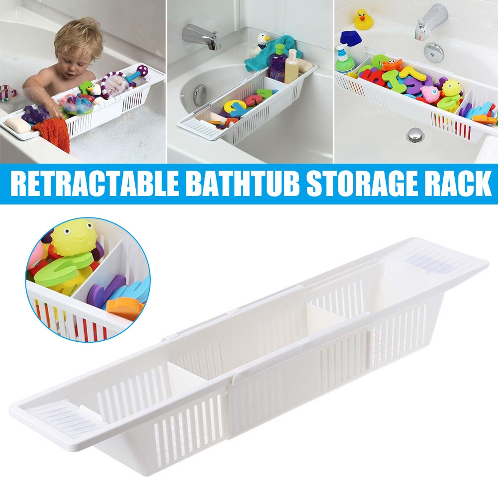 Bathtub Caddy Tray Plastic Bathtub Basket Shelf Rack Bath Toys Organizer Retractable Storage Rack S7 #5