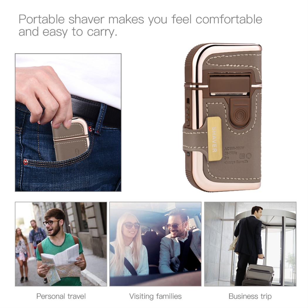 Professioneel herenscheerapparaat Draadloze baardtrimmer Oplaadbaar scheerapparaat Mini lederen draagbare elektrische scheermachine