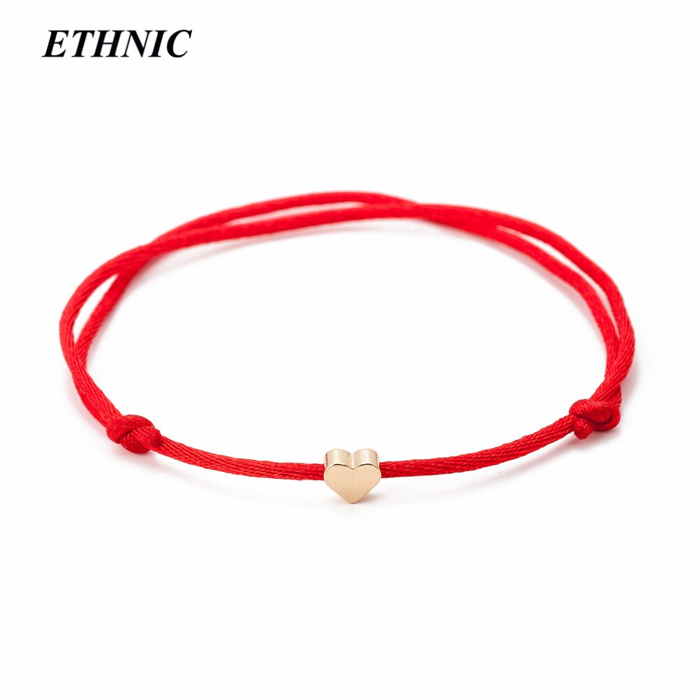 Pulsera de cuerda hecha a mano para hombre y mujer, brazalete de hilo de corazón, Color rojo dorado,