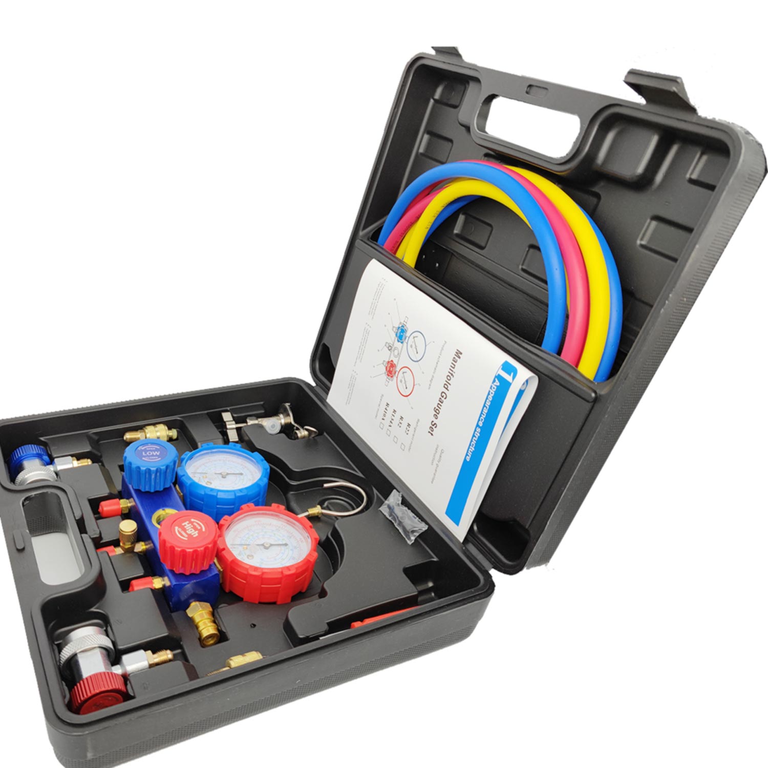 Kit de manómetro de presión de aire acondicionado para coche, conjunto de manómetro de refrigerante R22, R-410A, R-134a, R-404A, caja de almacenamiento,