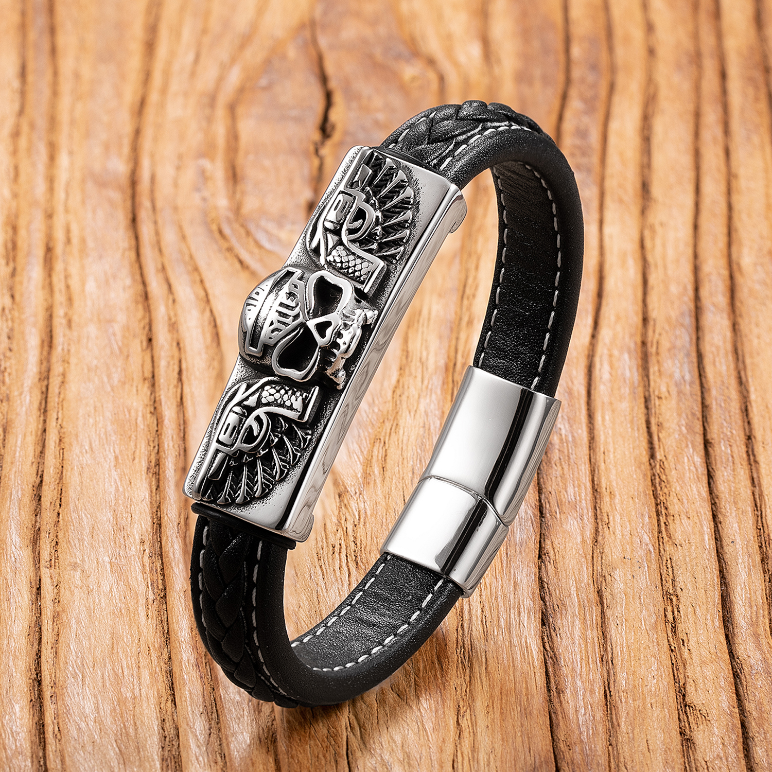 Pulsera Punk con forma de calavera para hombre, brazalete de acero inoxidable, estilo Hip-Hop, Rock Street, accesorios de joyería,: los 21cm / Color acero