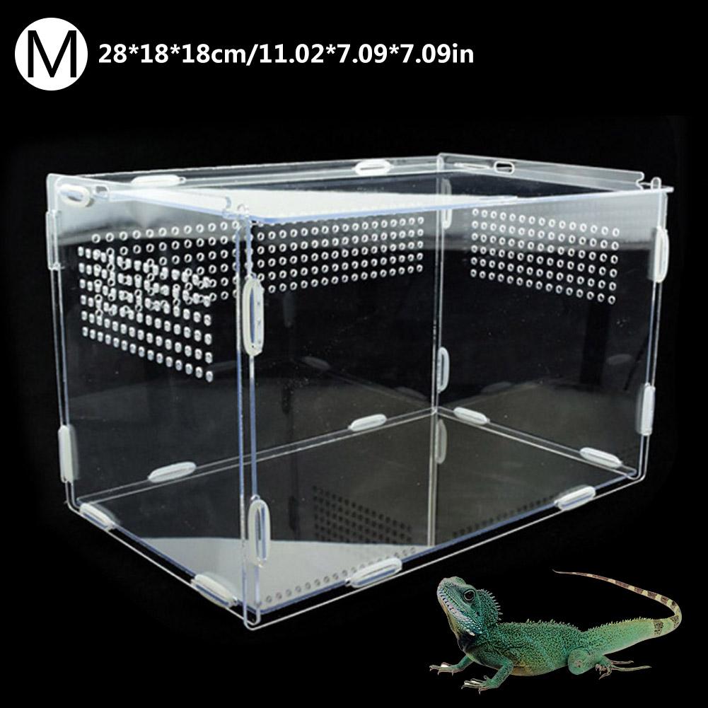 Stor akryl terrarium krybdyr kasse holdbar gennemsigtig kæledyr forsyninger til koldblodede dyr krybdyr kæledyr insekt hjem dekoration: 28 x 18 x 18cm