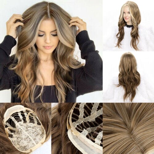 WHIMSICAL W Women Medium Long Curly Wigs Natural Ombre Mixed Purple Black Color Heat Resistant Hair Synthetic Wig for Women: Ombre Blonde