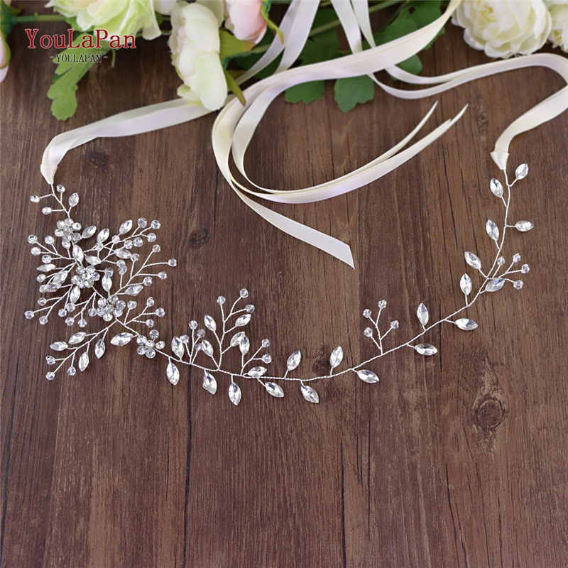 YouLaPan – ceinture fine en cristal pour robe de mariée avec strass, accessoires de mariage, SH65: Ivory ribbon