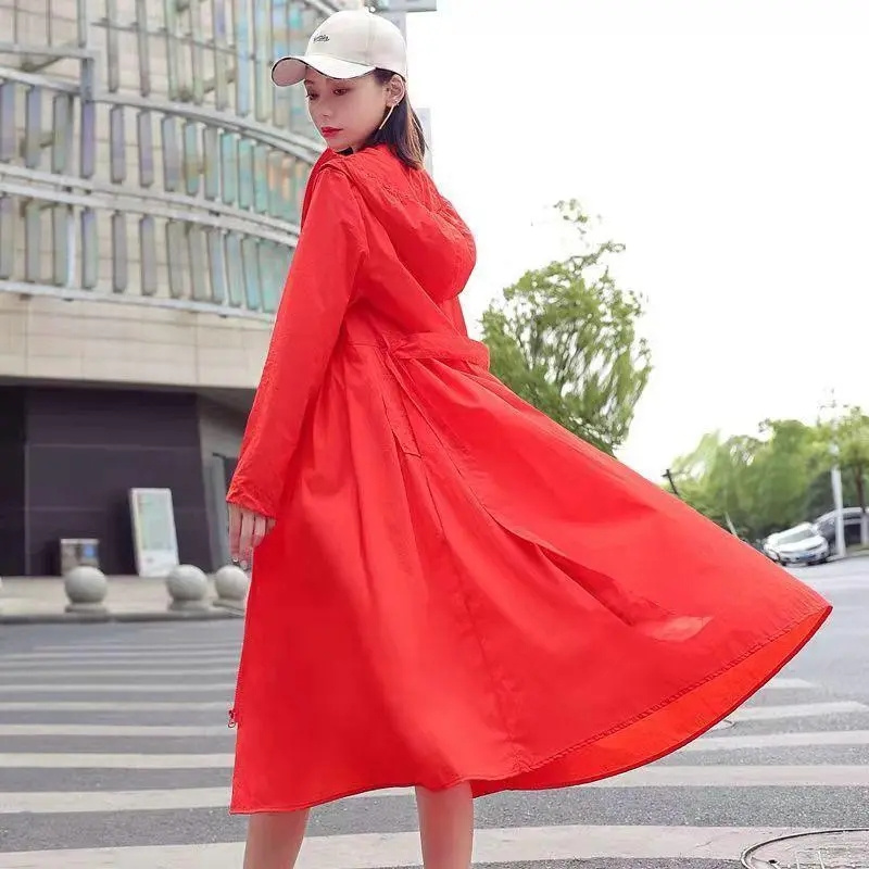 Verano 2025, nueva ropa de protección solar UV, abrigo, chaqueta larga de protección solar para mujer, prendas de vestir de coreana para mujer, abrigo de Joker con capucha