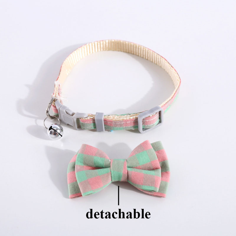Collar de gato con lazo a cuadros para perros, Lazo de algodón con campana, Collar de gatito con hebilla de seguridad, corbata de cuello ajustable, accesorios para gatos