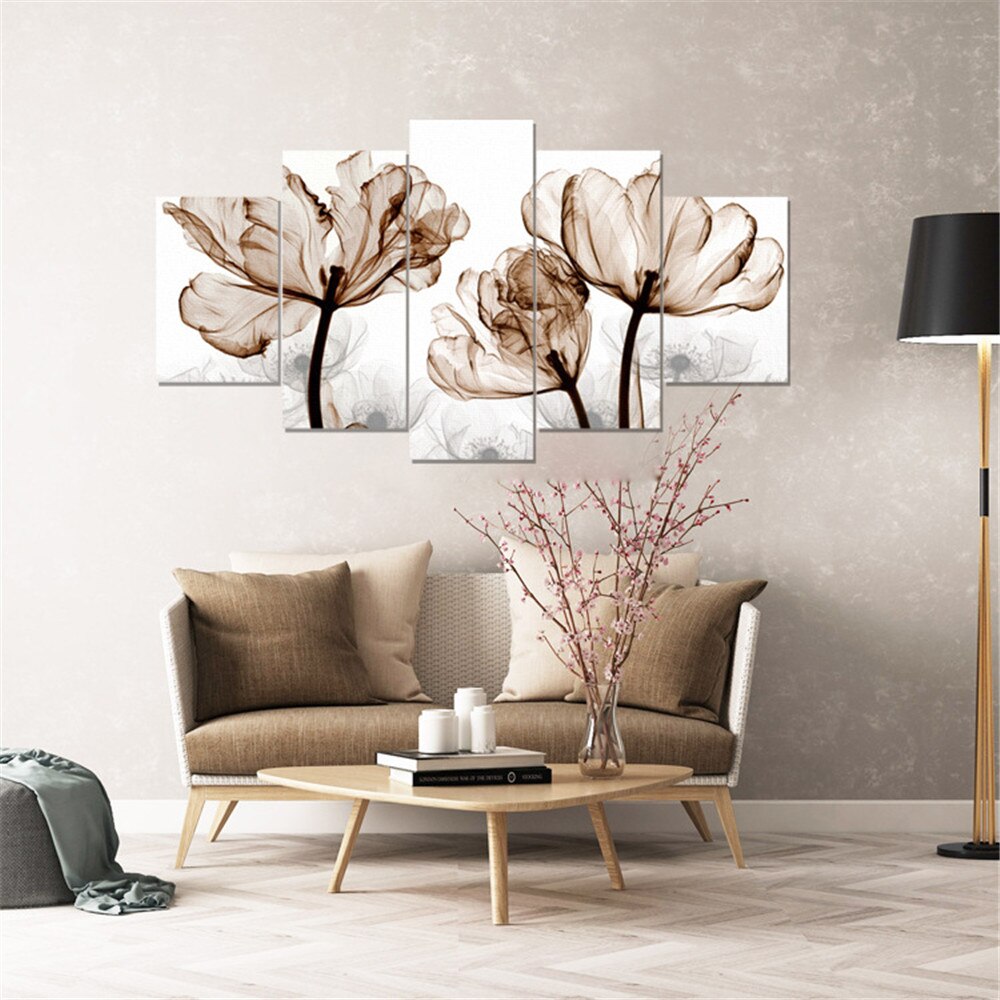 5 Stuks Frameloze Schilderij Inkt Olieverf Bloemen Woonkamer Decoratie Opknoping Scandinavische Stijl Canvas Schilderij
