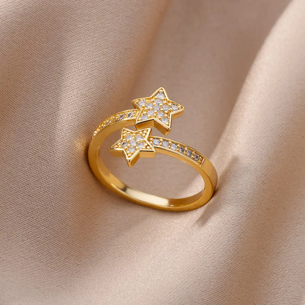 Anillos geométricos de circón de lujo para mujer, anillo abierto de acero inoxidable de Color dorado, joyería estética para de boda a la , para mujer: Rojo