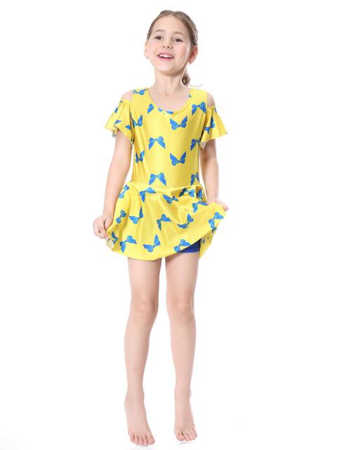 traditional Girls Swimwears One-Piece Suits Print Islamic Children Modest Swimsuits Islam Beach Cap Wear Swimming Diving Burkini: YELLOW / XL