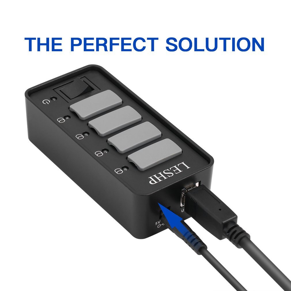 4 Poorts Usb 3.0 Hub High Speed 5Gbps Usb 3.0 Data Hub Splitter Met Leds & Switch Externe Power adapter Voor Pc Laptop