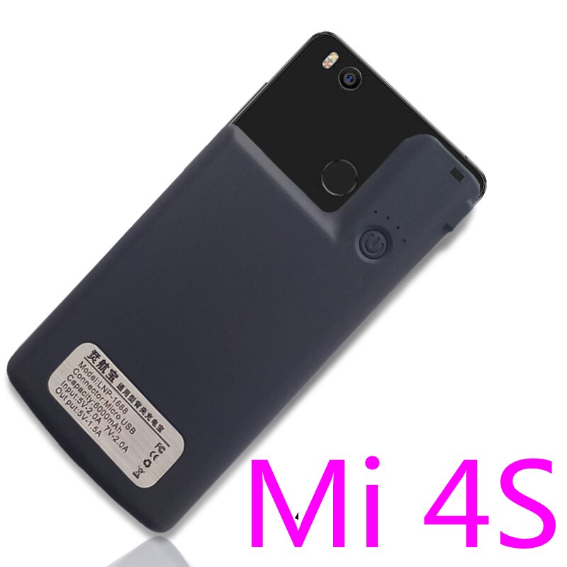 Cassa di batteria esterna per Xiaomi Mi 4C Batteria di Caso Del Caricabatteria Della banca di Potere per Il Caso di Xiaomi Mi 4S clip Posteriore Della Copertura di batteria rechargeabl: Mi 4S-nero