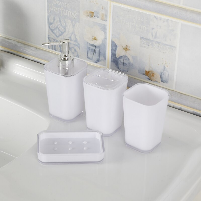 Bathroom Accessories 4Pcs/Set Bathroom Gadgets Soap Dispenser Cup Soap Dish Toothbrush Holder: white