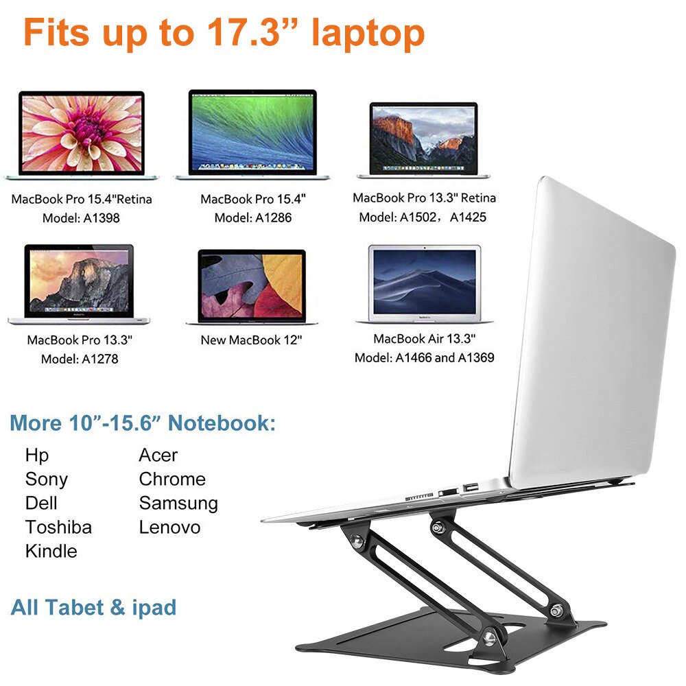 MSLFORCE Hopfällbart Laptopstativ - Justerbart Aluminium - 10-17.3" - MacBook, Dell, HP, Lenovo