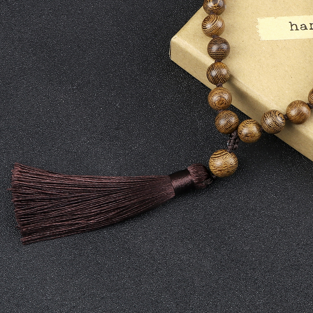 Collier de perles Mala Vintage 6 8 10mm, perles en bois originales pour hommes et femmes, colliers de méditation de Yoga avec pompon, bijoux bouddhistes de prière, 108