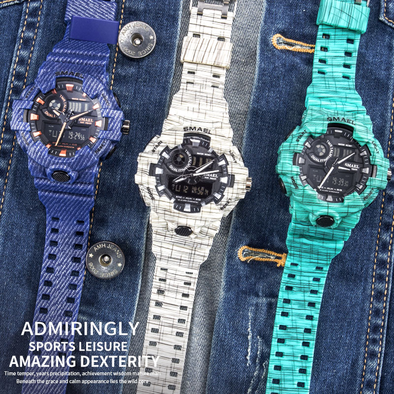 SMAEL Blue Camouflage Sports Watches Men Digital Wrist watches Man Student Quartz Electronic Dual Display Wristwatches