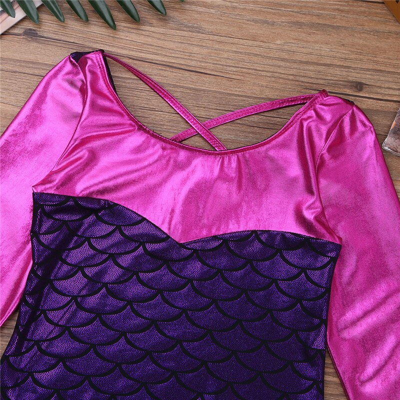 Langærmede glitrende vægte trykt splejsning gymnastik jumpsuit pige ballet kostume gymnastik trikoter akrobatik børn dansetøj