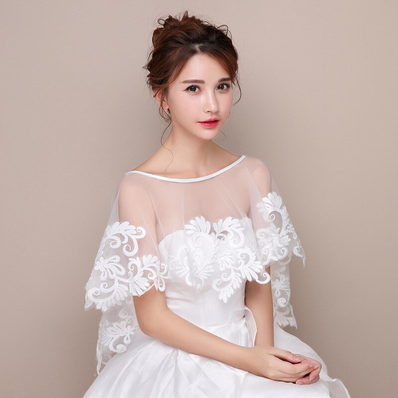 JaneVini Summer White Cape Lace Wedding Dress Shawls Appliques Shrug Women Bolero for Wedding Jackets Chaquetas De Mujer