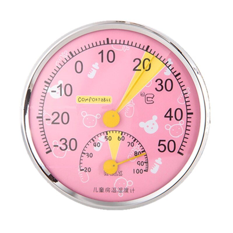 Odatime Thermometer Mechanical Hygrometer For Kids Room Bathroom Indoor Outdoor Temperature and Humidity Meters Logger: Pink
