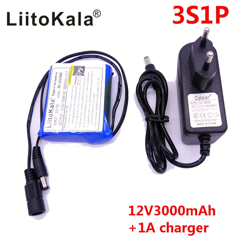 liitokala 12V 3000mAh 3S1P lithium battery 18650 lithium battery rechargeable protective plate 1A charger