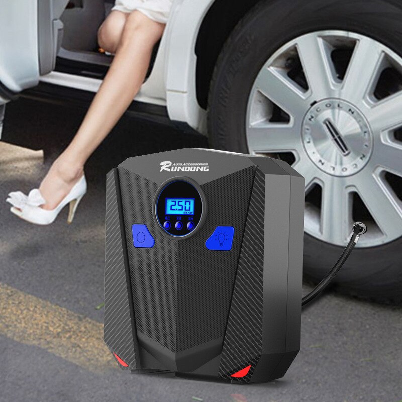 Rundong car inflator pump 12V electric tire pump preset tire pressure R-5501