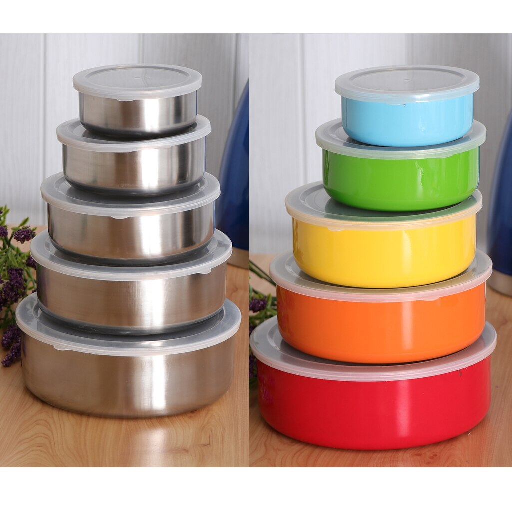 5Pcs Stainless Steel Mixing Bowls Set with Lids Non-Skid Silicone Covered Bowl Set for Food Beads Nuts Fruit Vegetable Container