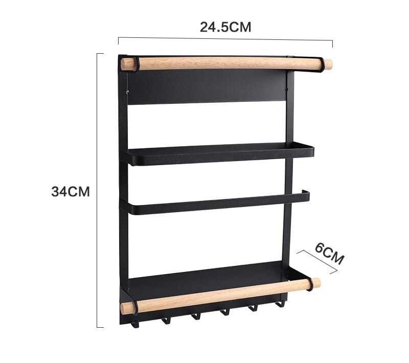 Support latéral magnétique pour réfrigérateur, support de rangement mural multifonction, étagère pour essuie-tout de cuisine, organisateur de réfrigérateur: Noir
