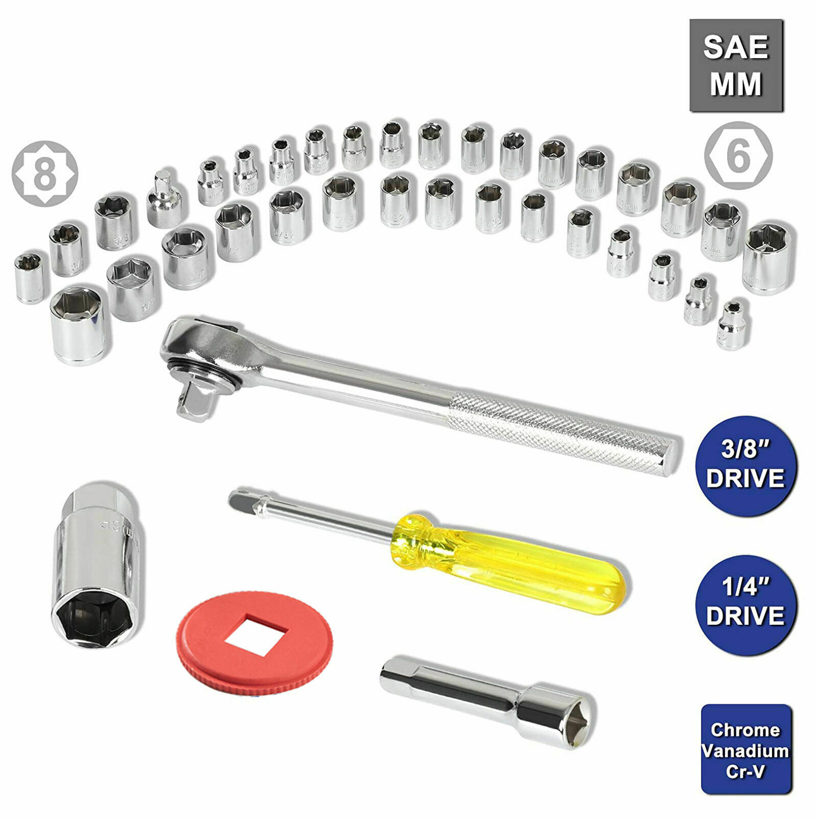 1/4-Inch Drive Socket Ratchet Wrench Socket Bit Combination Tools Kit 40 Pcs