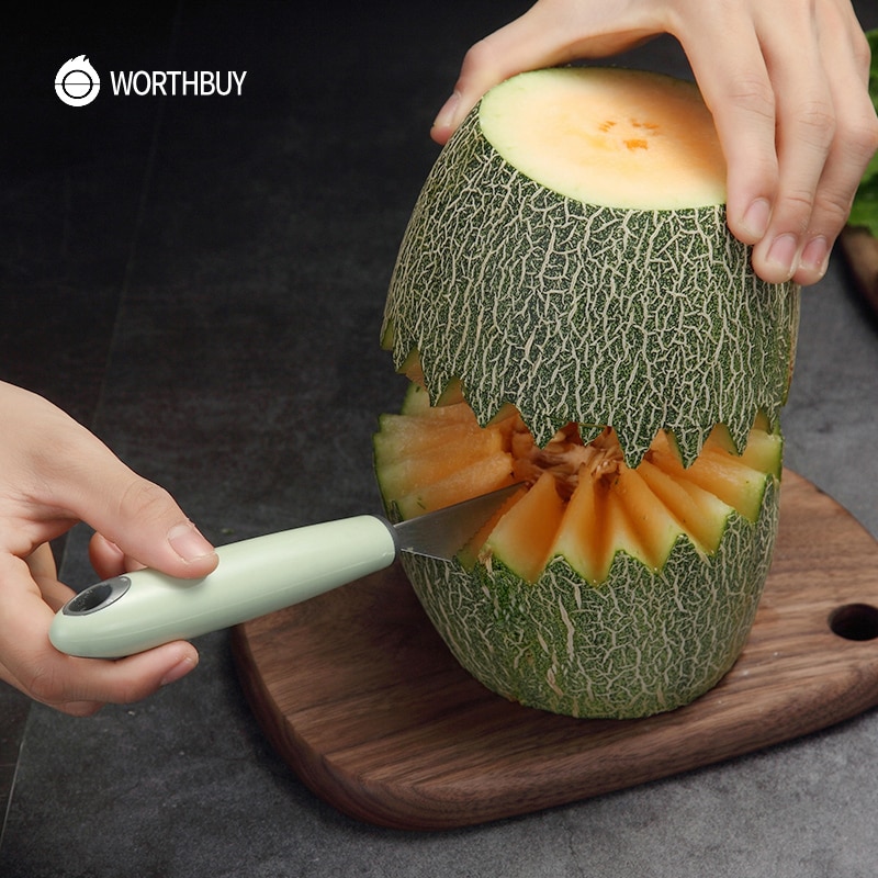 WORTHBUY Multifunctionele Fruit Vleesmes Rvs Meloen Cutter Met Plastic Handvat Keuken Fruit Groente Gereedschap