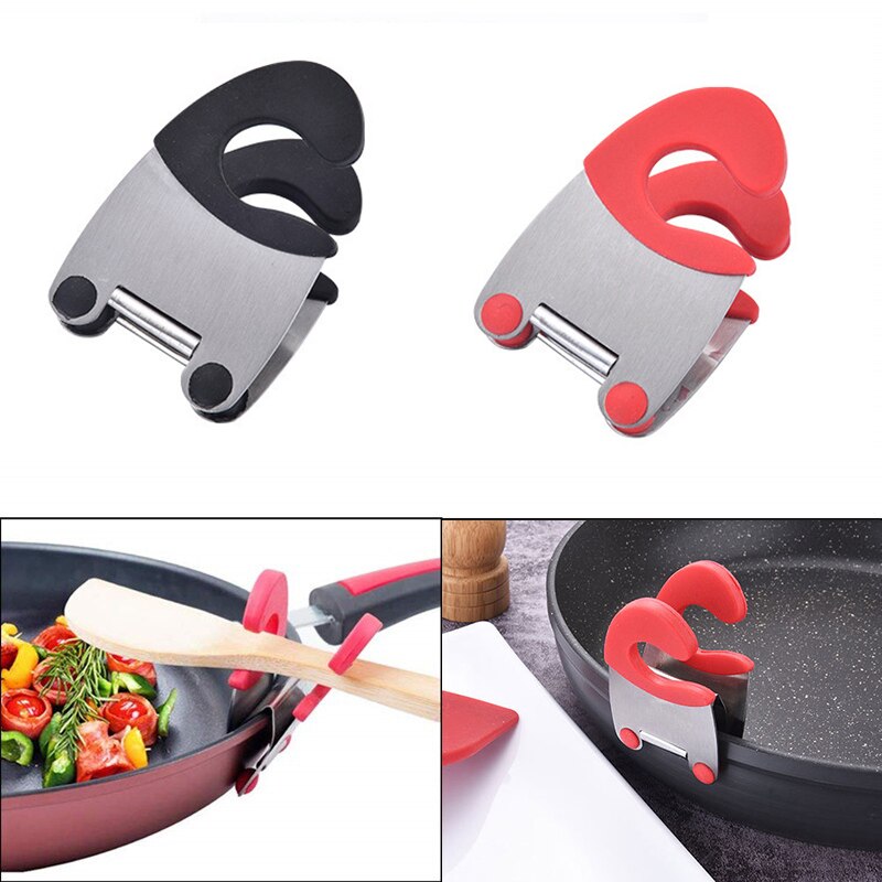 Olla de acero inoxidable soporte para sartén espátula Clip cuchara resto ollas Clip cocina herramientas para tapa de sartén soporte de tapa de olla Clip