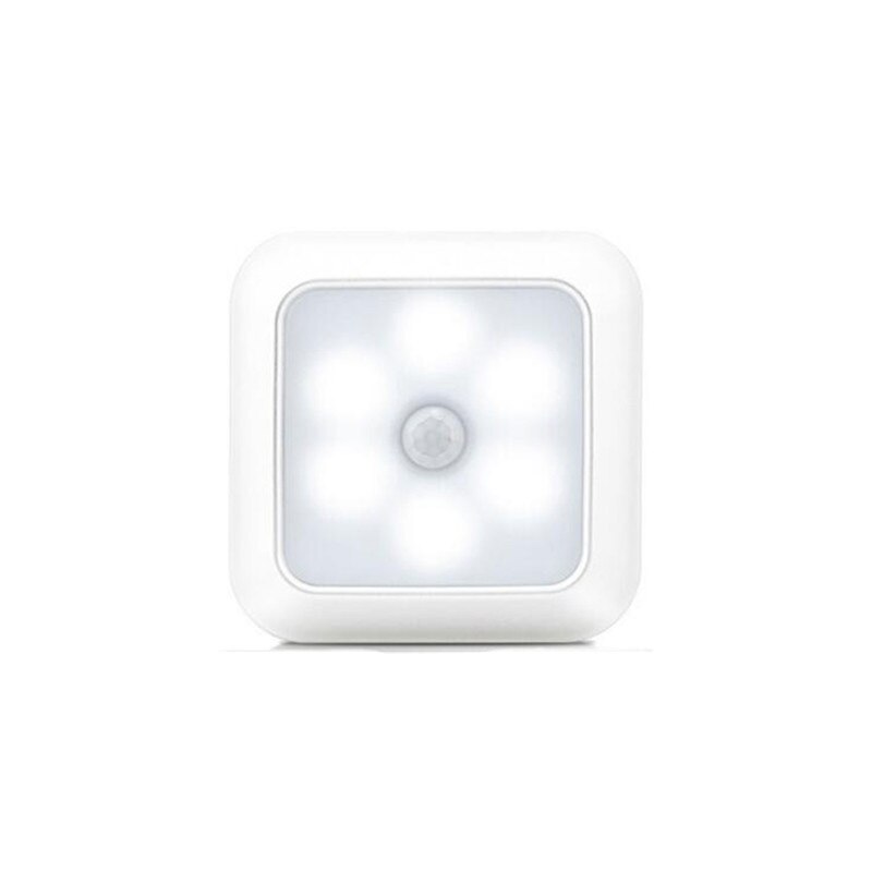 Battery Powered 6 LED Square Motion Sensor Night Lights PIR Wireless Induction Under Cabinet Light Closet Lamp Stairs Kitchen: White light