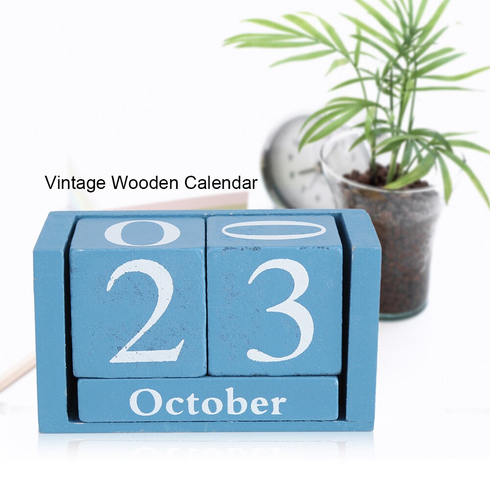 Vintage Wooden Table Desk Advent Calendar Desktop Wood Block Month Date Display Home Office Decoration