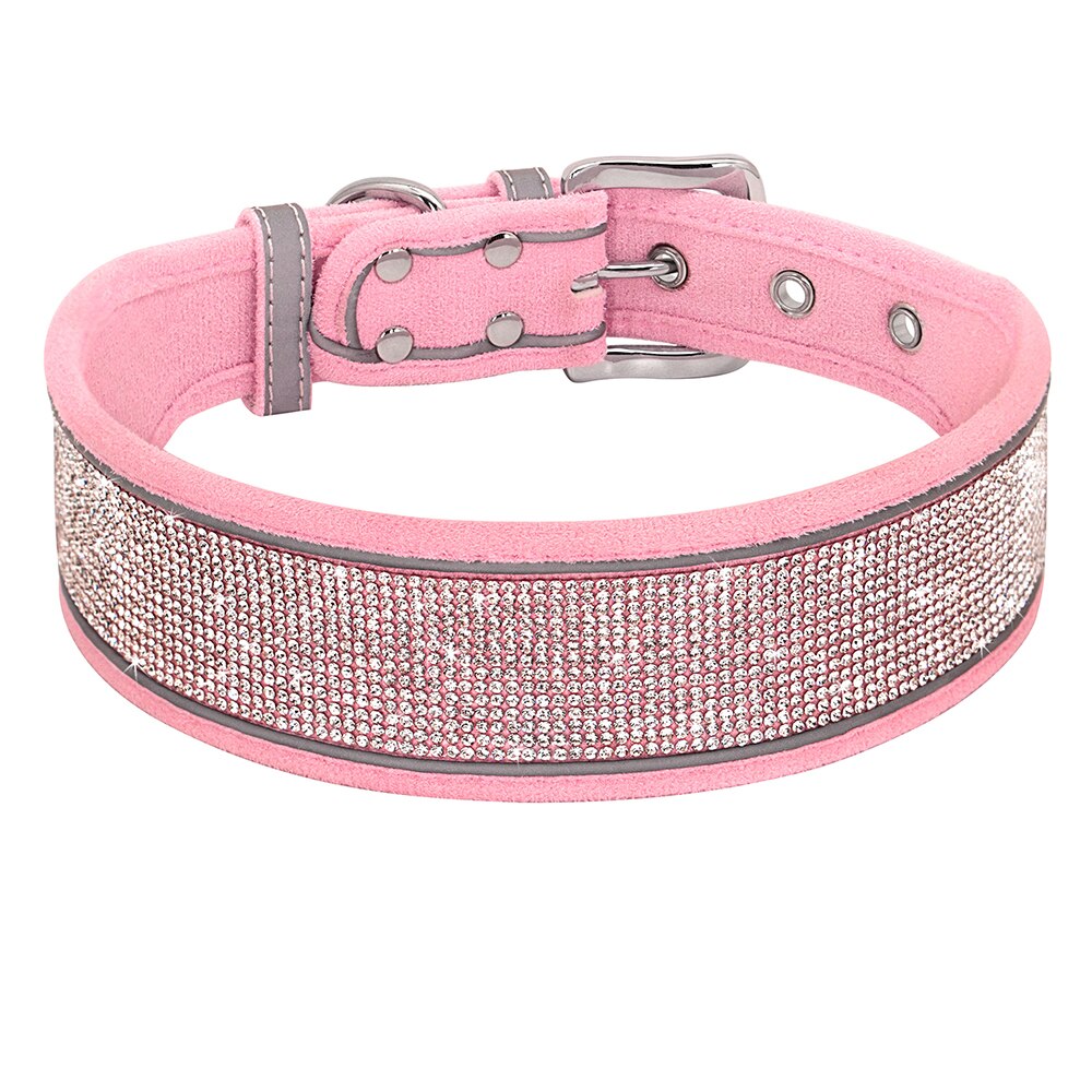 Bling Strass Lederen Halsbanden Voor Kleine Medium Grote Honden Verstelbare Puppy Pet Kraag Chihuahua Yorkie Hond Accessoires: Roze / L