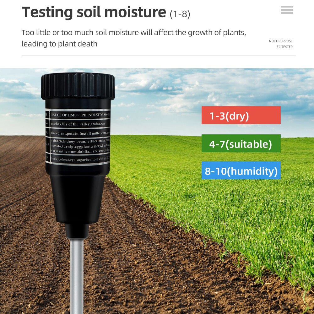 ZD-06 Soil pH &amp; Moisture Tester with 295mm Long Metal Probe Waterproof Soil Tester Kit Tools for Garden Flower Farm