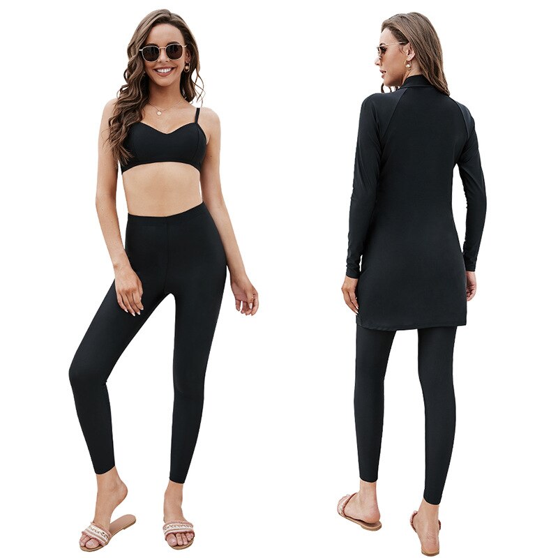 Buy Muslim Swimsuits For Women 3 Piece Long Sleeve Modest Swimwear Islamic Arabic Swimming Costume Hijab Burkini