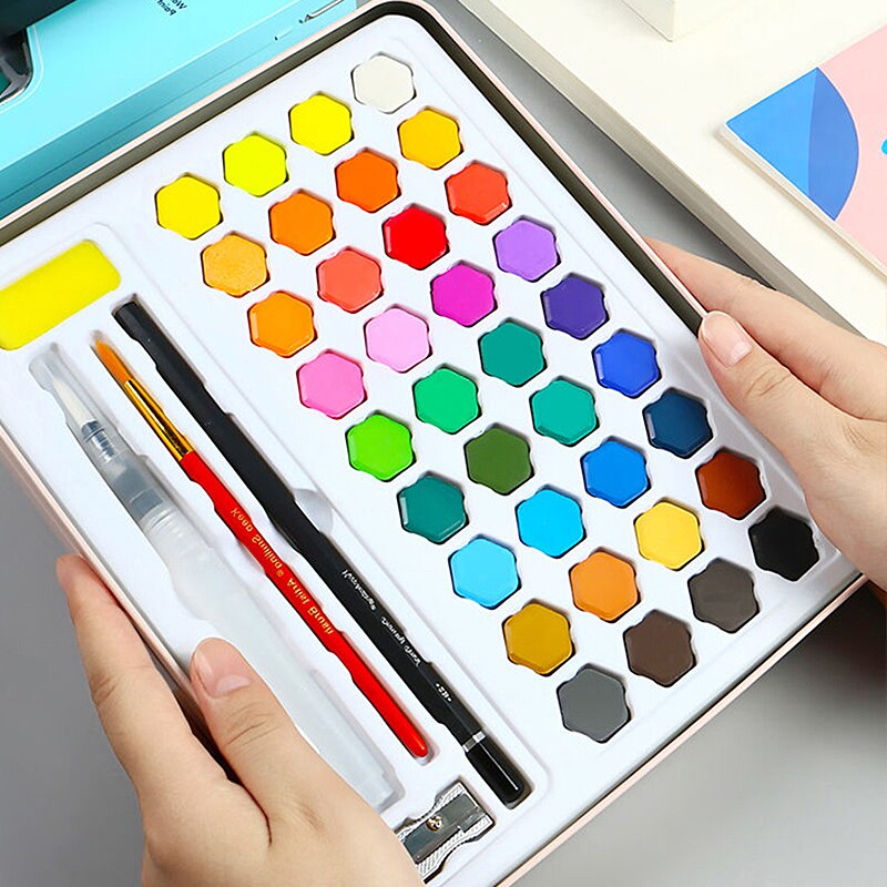 Solide Aquarel Verf Set 36 Kleuren Art Set Met Water Borstel Pen Aquarel Pigment Voor Beginners Tekening Levert