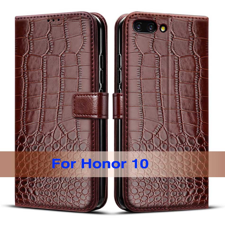 Flip telefoonhoesje voor huawei honor 10 hoesje, zachte tpu achterkant, telefoonhoesje voor honor 10 hoesjes met kaarthouder: Donkerbruin