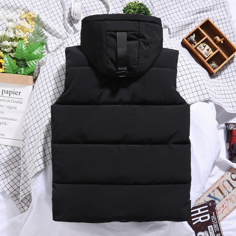 Men's Vest Large Size Winter Sleeveless Jacket Coat 2022 Casual Thick Warm Cotton Padded Down Big Sizes Hooded Waistcoat Male