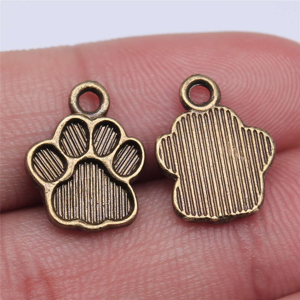 WYSIWYG-Colgante para collar y pulsera, 20 Uds., 15x12mm, 2 colores, con huella de perro: Bronce antiguo plateado