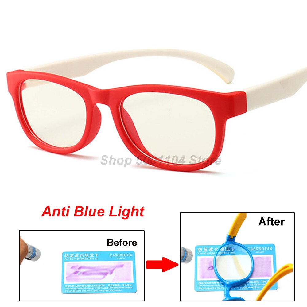 Blue Light Glasses Kids Boy Girls Blocking Computer Clear Transparent Eyeglasses Optical TR90 Frame UV400: red white