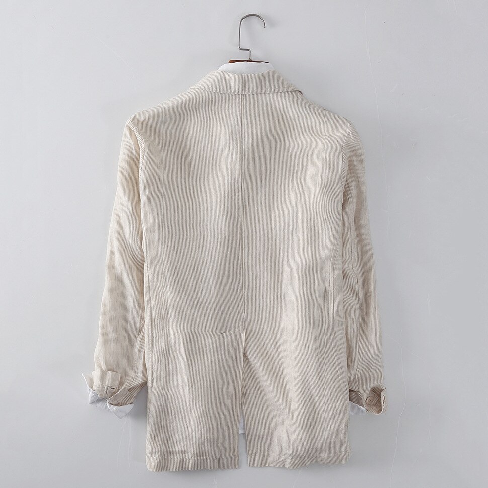 050 Lente Mannen Linnen Blazer Zaken Eenvoudige Streep Lange Mouwen Single-Breasted Comfortabele Ongedwongen Losse Mannelijke Bruiloft Jassen