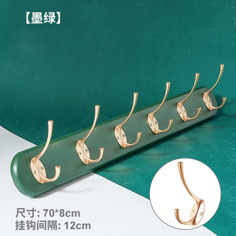 Coat Hook Wall Hanging Clothes Hook Clothes Rack Bedroom Porch Wall Hook Non Perforated Wall Mounted Clothes Hook: Green gold / 6 hooks