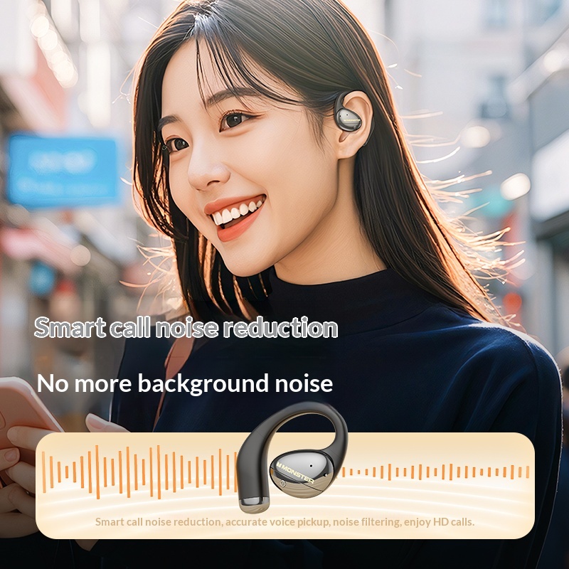 Monster  ac520 äkta trådlösa bluetooth-hörlurar med öronkrokar, hög ljudnivå, brusreducering för samtal, spelmusik och hörlurar