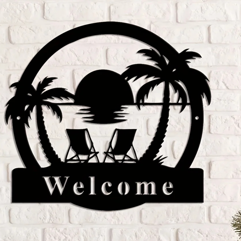 Buiten Palmbomen Metalen Bord, Metalen Palmbomen Teken, Veranda Decor, Familie Teken Voor Voordeur Achtertuin Bord Palm Boom Zwembad Bord
