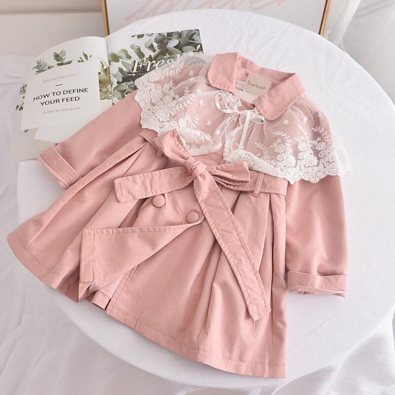 Wugege meisjes trenchcoat herfst kinderkleding schattige kinderkleding met lange mouwen bovenkleding baby's effen trenchcoat met zachte kant jassen