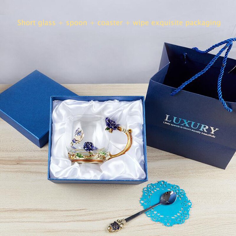 Skönhet och nyhet emalj kaffekopp mugg blomma te glas koppar för och kalla drycker te kopp sked set perfekt bröllop  b2: Blå