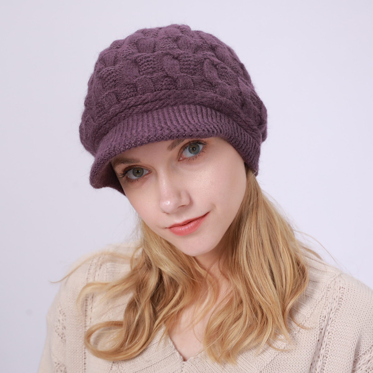 Autumn Winter Women Warm Beret Hats Knitted Berets Female Plush Beanies Hat Outdoor Lady Rabbit Wool Knit Flap Caps