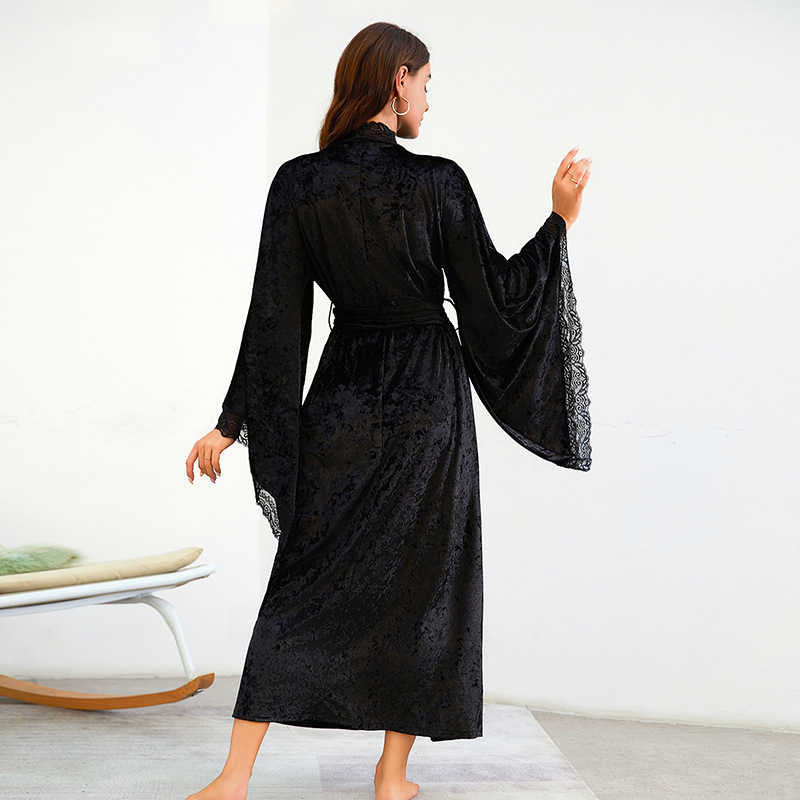 Blondekimono intimundertøy velourmorkåpe dame lang nattkjole nattøy bryllup brud fest loungewear nattøy